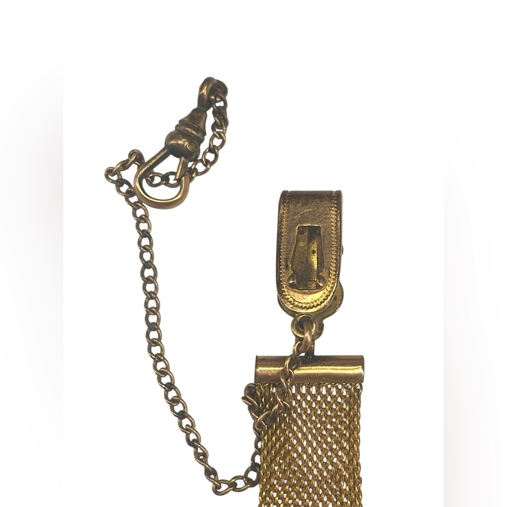 Victorian Revival Pocket Watch Chain Slide Mesh w/ Monogram Heart & Green Fob - Picture 3 of 4